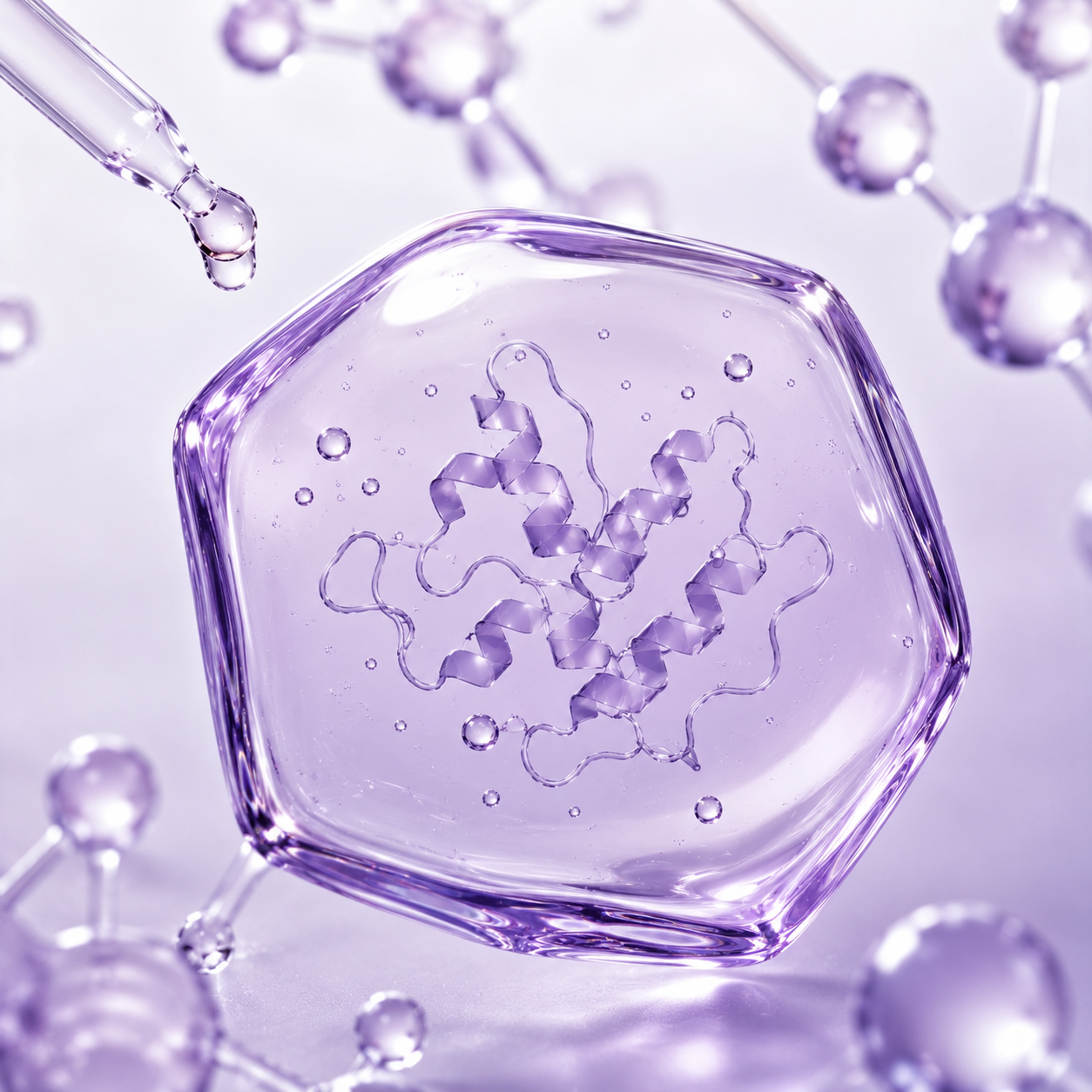 EGF peptide molecule suspended in a clear purple droplet